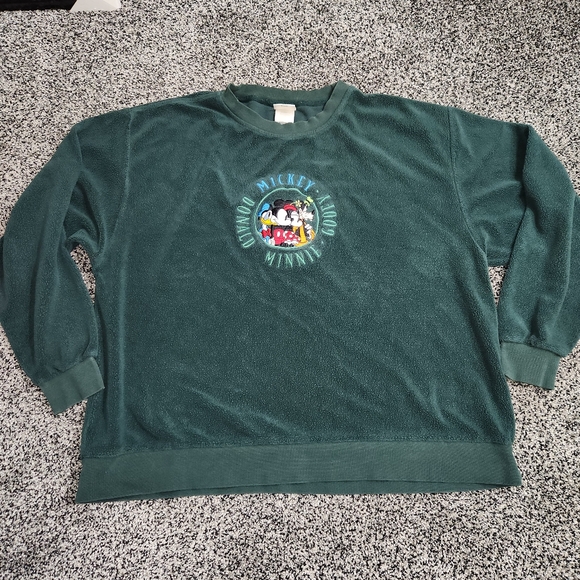 Vintage Disney Store Mickey Minnie Donald Goofy fleece Sweatshirt Sz L 90's Flaw - Picture 1 of 8